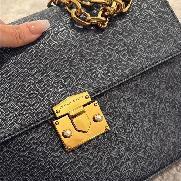 Charles & Keith Gold and Blue Shoulder Bag with Chain Strap - Picture 2 of 4